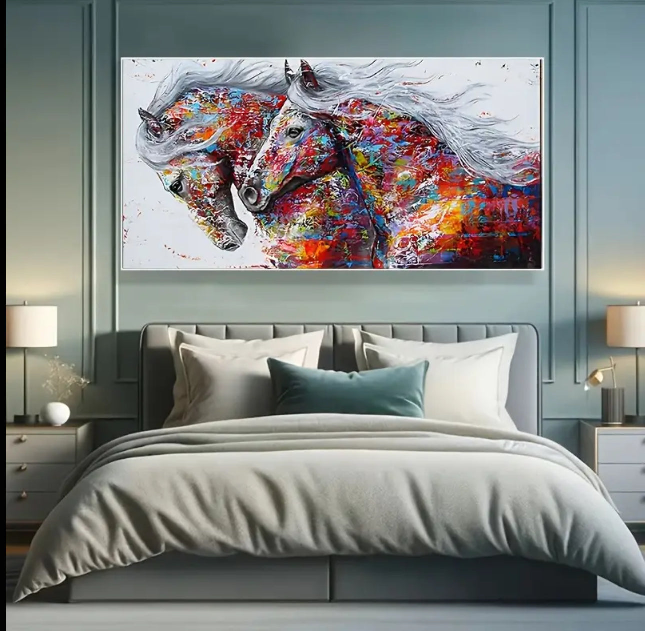 Vibrant Abstract Horse Canvas Art Print, Large - Frameless