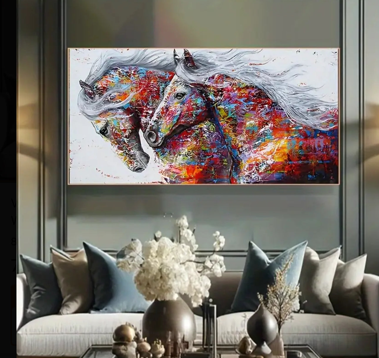 Vibrant Abstract Horse Canvas Art Print, Large - Frameless