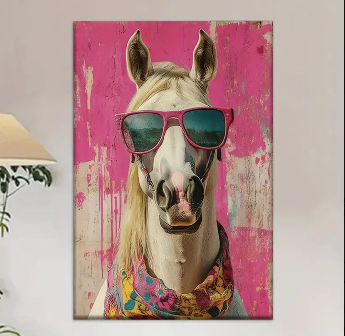 1pc Unframed Canvas Art - Horse with Fashion Glasses &amp; Scarf